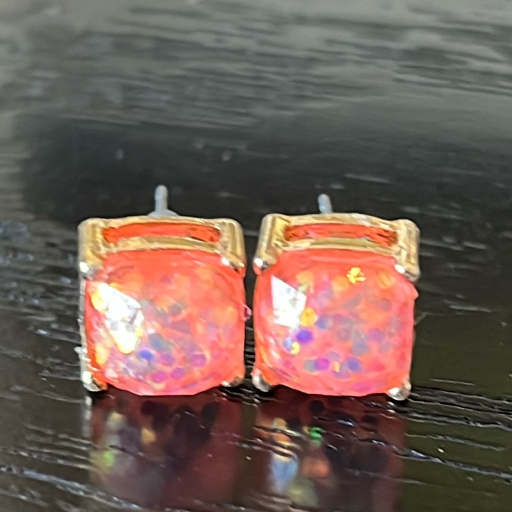 Coral color glittery stud earrings-NWT - Picture 2 of 2